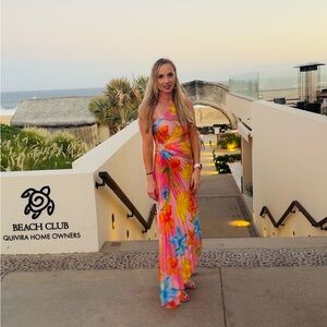 Vici One-Shoulder Tropical Floral Maxi Dress - Pink, Yellow, Blue